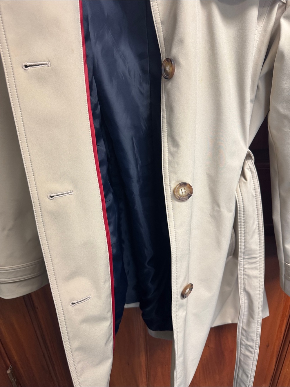 Tommy Hilfiger Cream Double-Breasted Trench Coat with Belt - Picture 7 of 8